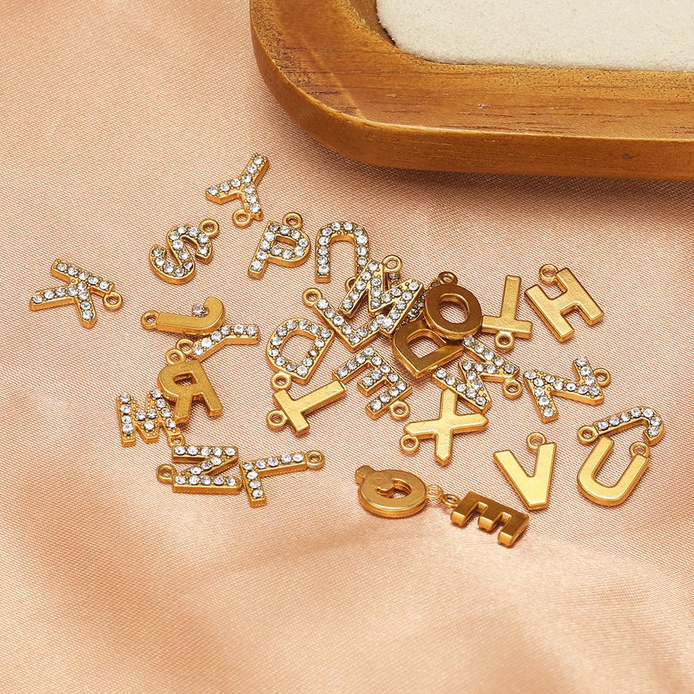 5pcs Stainless Steel Gold Rhinestone Letters Charms DIY Women Girl Alphabet Necklace Pendants Jewelry Bracelet Earrings Making