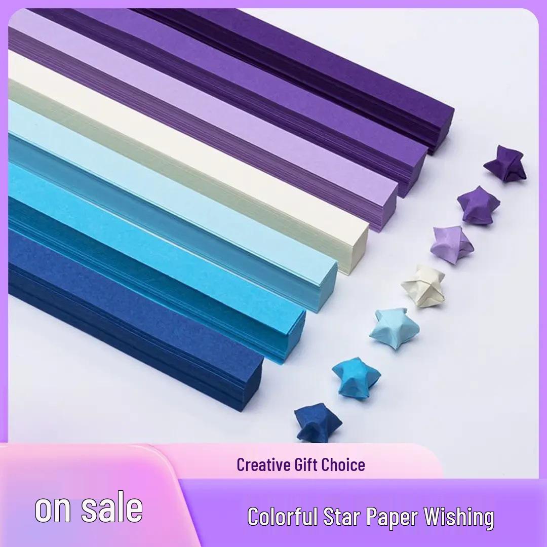 

Смужки для оригамі-зірок із градієнтом для дітей - Ручно виготовлені паперові пентаграми для пляшки щасливої зірки