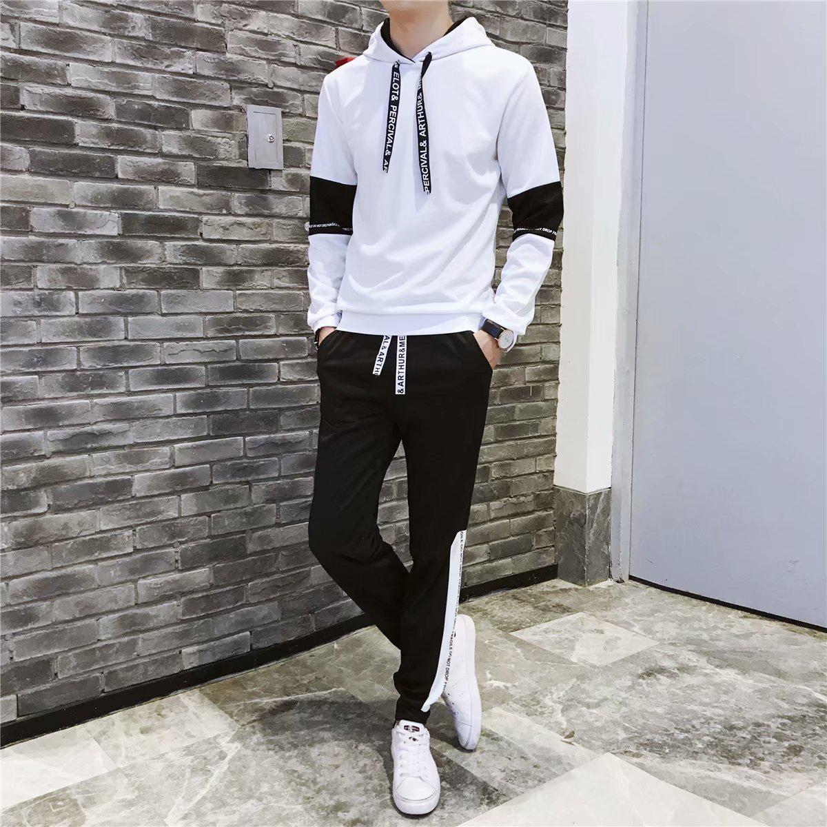 

2019 Autumn Men s Two-Piece Set: Japanese Korean Style Hoodie & Sports Jacket L