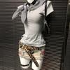 Plaid Pattern Irregular T Shirts Navy Collar Y2K Style T Shirts Sailor Collar Tops  For Women