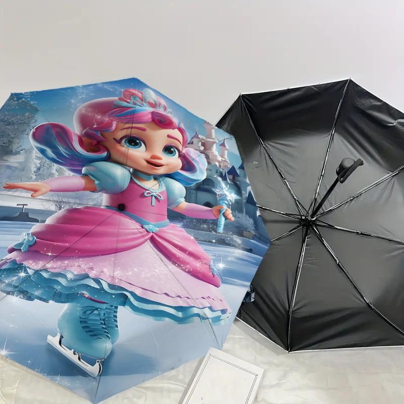 1PC ice skating princess Automatic Open/Close Umbrella with Windproof, 8-Rib Sturdy Canopy, Durable Ribs, Fashionable Design, Outdoor Accessory, Fun P