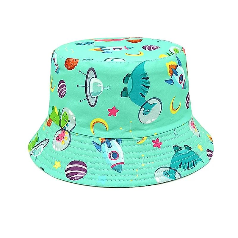 Frühlings- und Sommer-Polyester-Cartoon-Dinosaurier-Print-Eimerhut Outdoor-Reise-Sonnenhut für Jungen und Mädchen 99