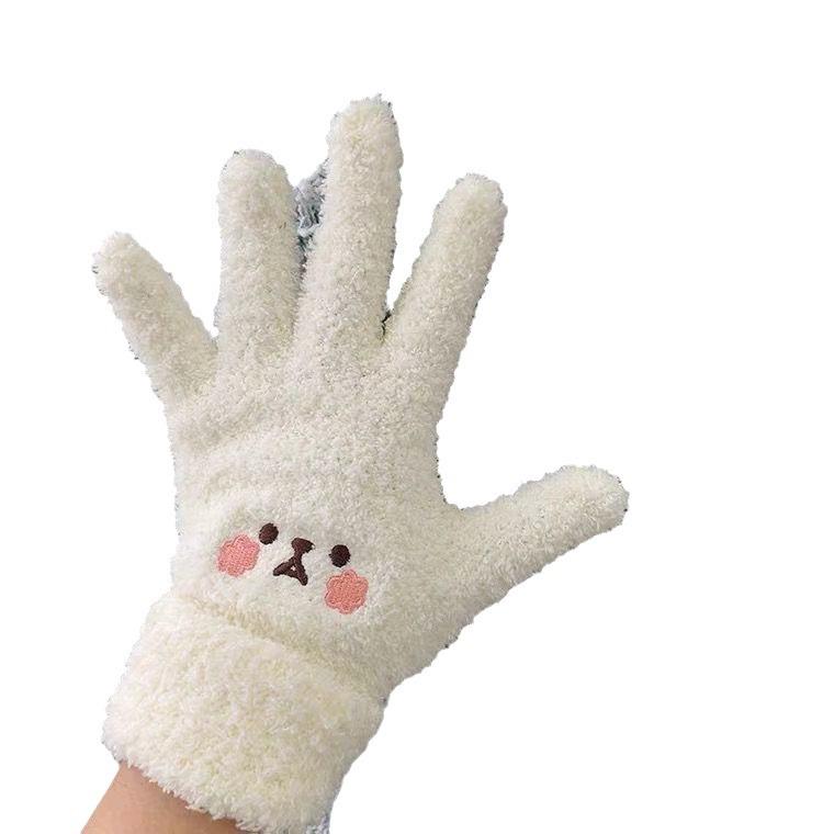 Dicke bestickte Plüsch-Winterhandschuhe für Wärme