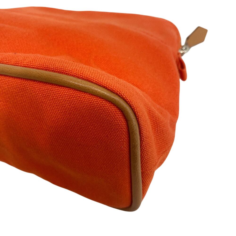 HERMES Zipper Cosmetics Pouch Bolide Vanity cotton Pouch MM Pouch Orange cotton Used