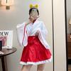 Shrine Maiden Cosplay Rot Weiß x Roter Dämon Fuchs Einteiler Kimono im japanischen Stil Lolita Langarm Tägliches Moe Halloween Kostüm Kostüm Niedliches Knie für Erwachsene