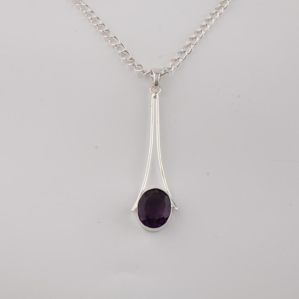Amethyst Gemstone 925 Sterling Silver Handmade Jewelry Designer Pendant 1.79" Gift For Birthday PP-69-1