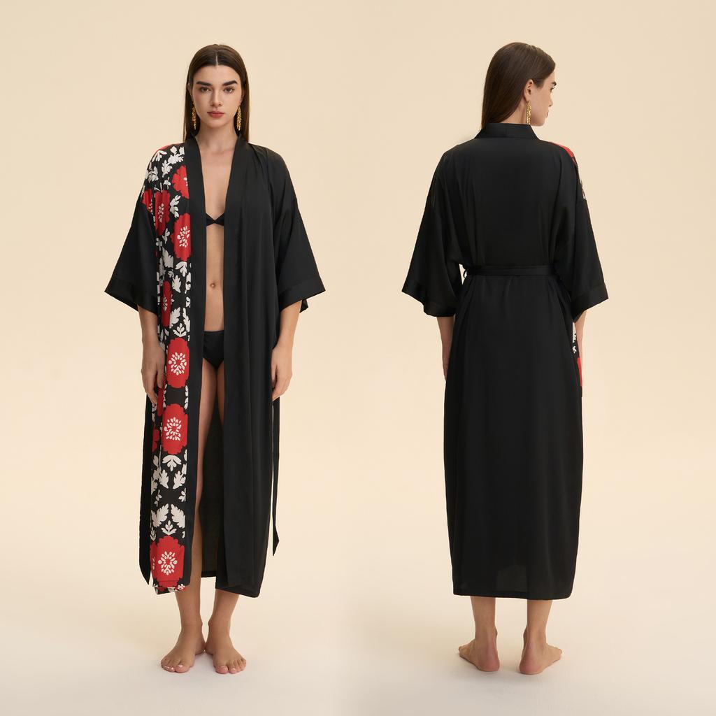 Silk Robes for Women V Neck Satin Bathrobe Long Robe Lightweight Sexy Sleepwear Kimono Robe Women's Cover Up Long Sleepwear Bathrobe Bachelorette Robe