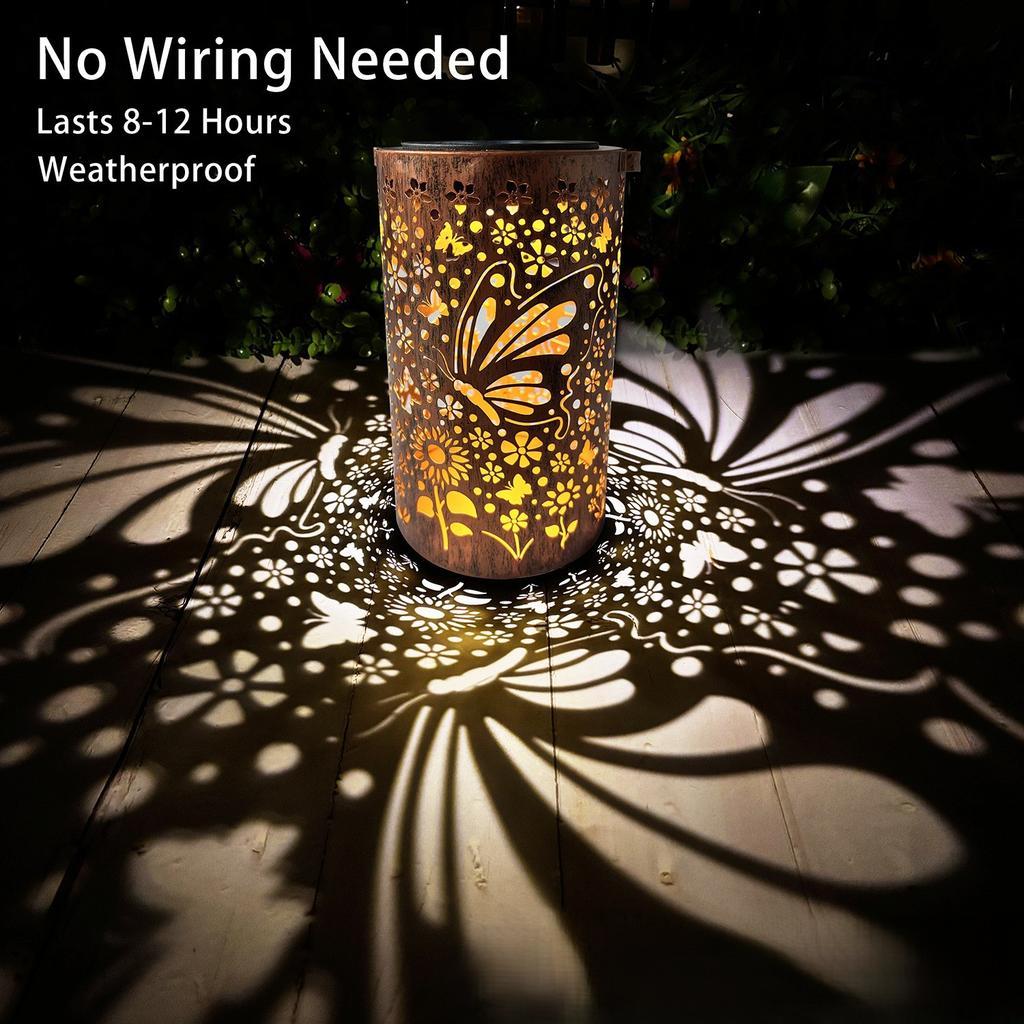 Butterfly Shadow Solar Light IP65 Waterproof Butterfly Solar Outdoor Lantern Metal Butterfly LED Lantern for Patio Lawn Pathway