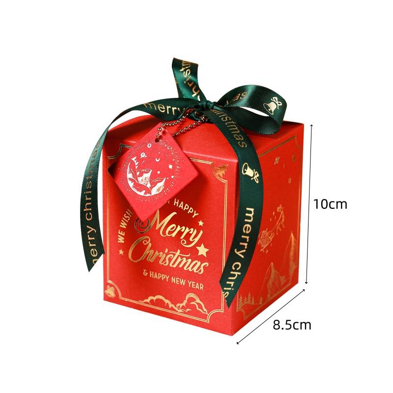 Christmas Apple Box Square Red Green Blue Xmas Eve Gift Packaging Box Dessert Fruit Candy Box for Home New Year Party Supplies