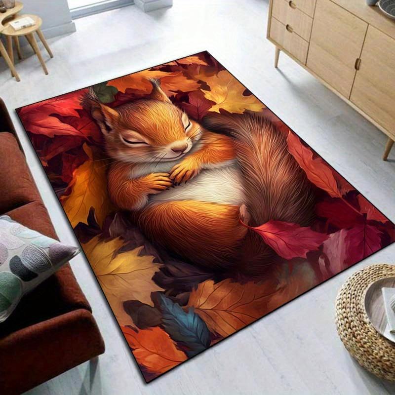Autumn Fox Rug - Cozy Living Room Carpet with Vibrant Fall Leaves, Perfect for Seasonal Décor | Animal Themed Rugs