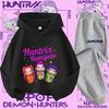 New K-pop Demon Hunter 3 - 12-year-old Girls' Sportswear 2-piece Cute Casual Top Children's Hooded Shirt Set with Cartoon Print