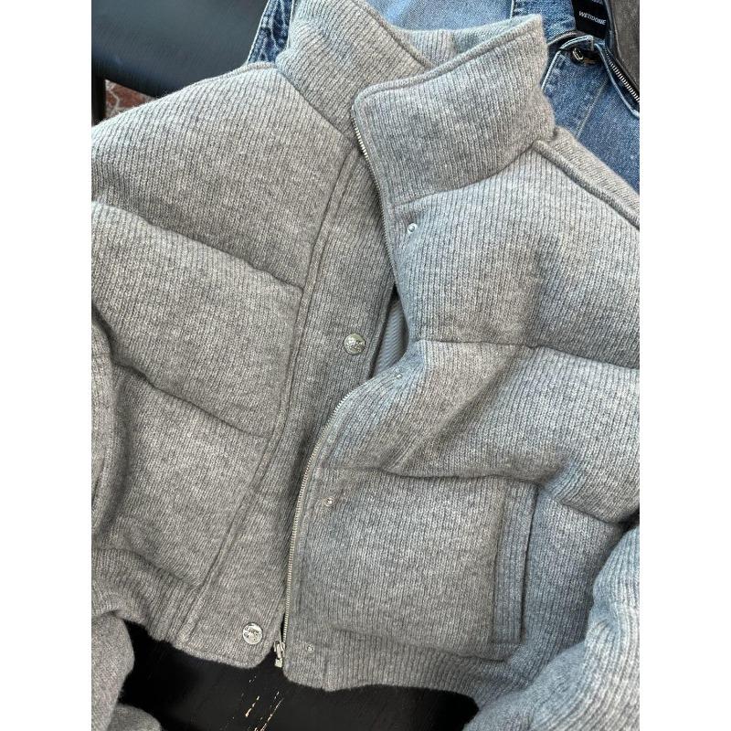 Gray cotton clothes for women in winter, loose short stand-up collar thickened warm versatile jacket