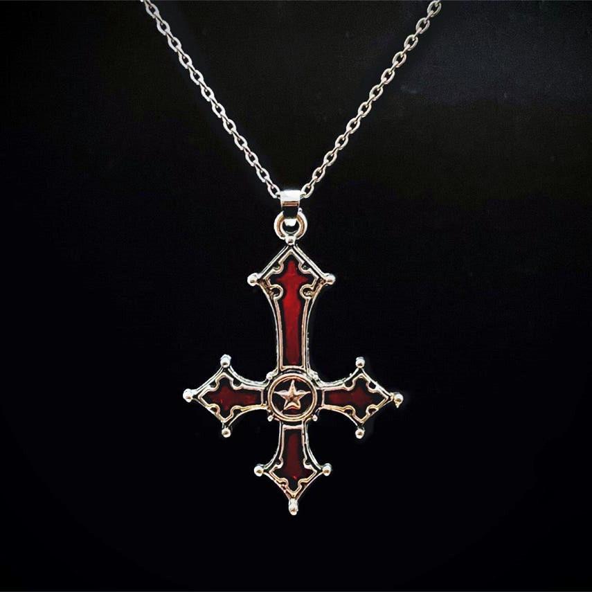 Gothic Cross Pendant Necklace For Women With Alloy Chain And Electroplated Finish