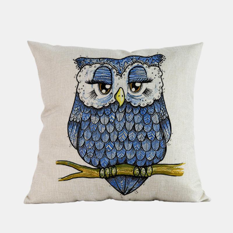 Owl Cartoon Animal Style Cushion Cover Cute Children Painting Cotton Linen Room Sofa Decoration Throw Pillow Case Cojines