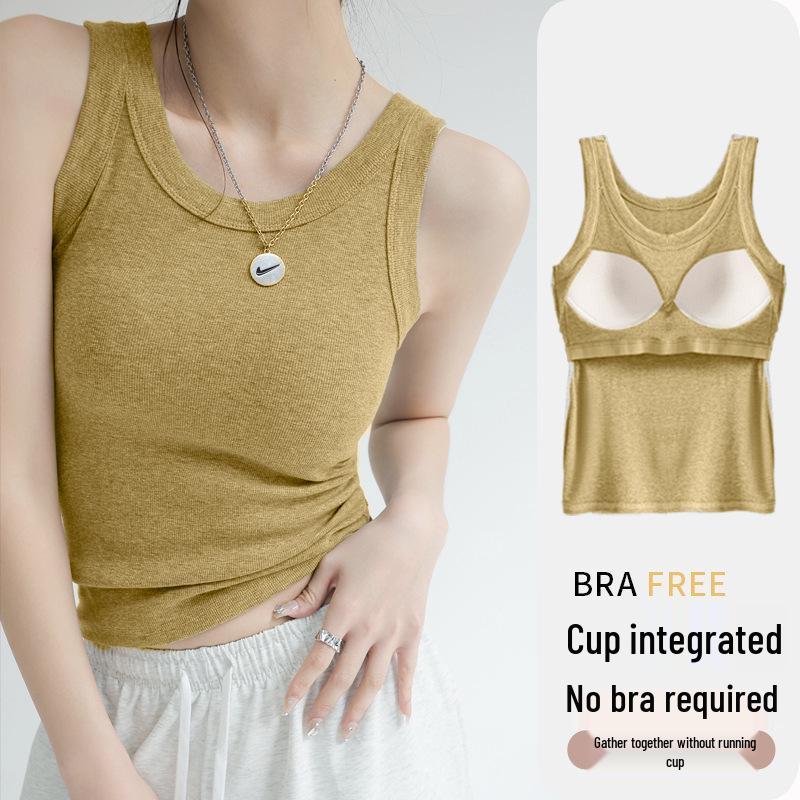 Damen Sommer Modal Geripptes Trägertop mit integriertem BH