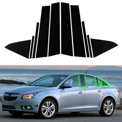 10 piezas de pegatinas para pilares de coche, molduras para puertas y ventanas, color negro brillante, para Chevrolet Cruze 2011-2015