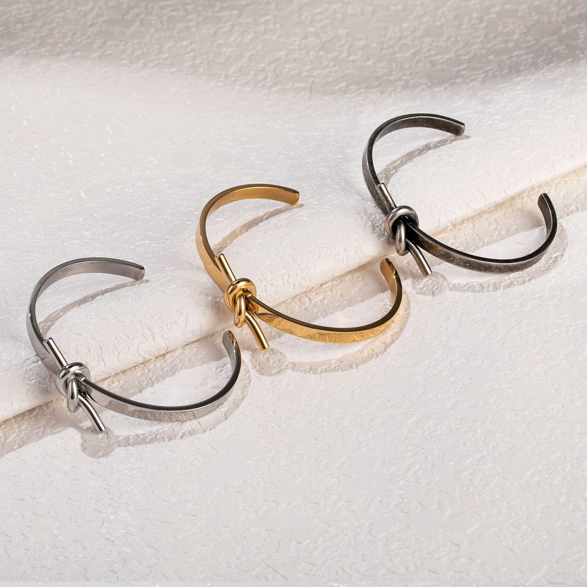 

Minimalist Stainless Steel Eternity Knot Bangle, Unisex Light Luxury Open Design