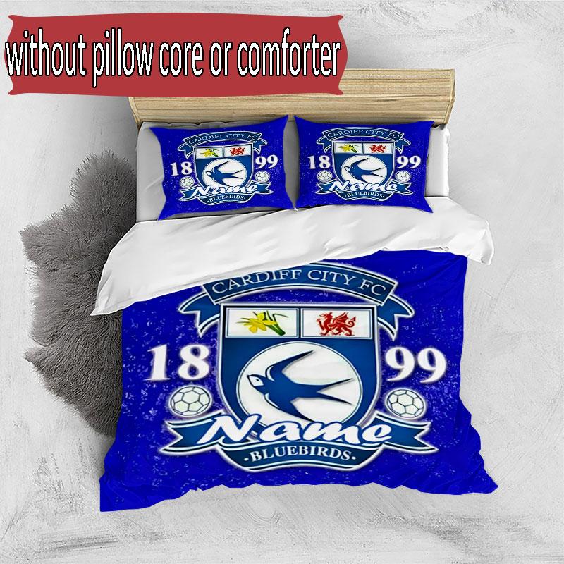 3pcs Duvet Cover Set (1*Duvet Cover + 2*Pillowcase, Without Core), Custom Name Cardiff City FC Pattern Bedding Set, Home Bedroom Decor Gift