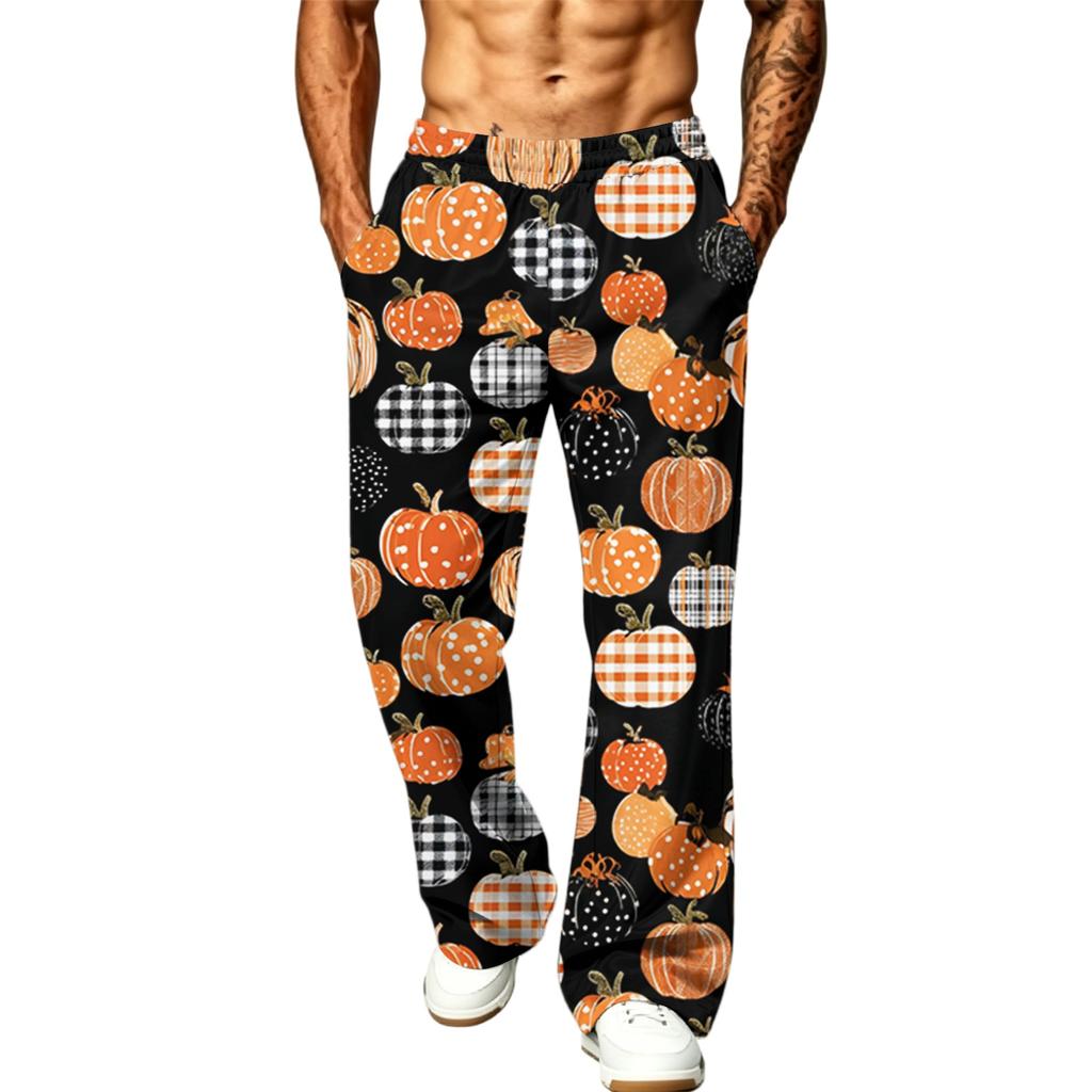 Men's Loose Wide Leg Jogger Pants with Pockets, Hunting Casual Pants Halloween Print