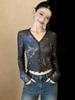 Elegant Chic Mesh Cardigan T-Shirt with Stylish Print and Versatile Long Sleeves