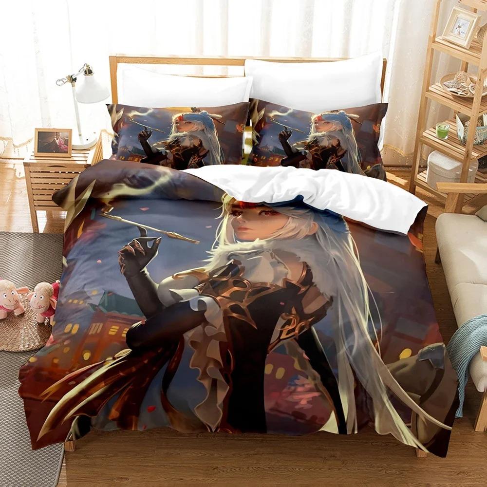 3D Printed Genshin Impact Bedding Set Winter Warm Polyester Quilt Cover Cartoon Game Design 3PCS