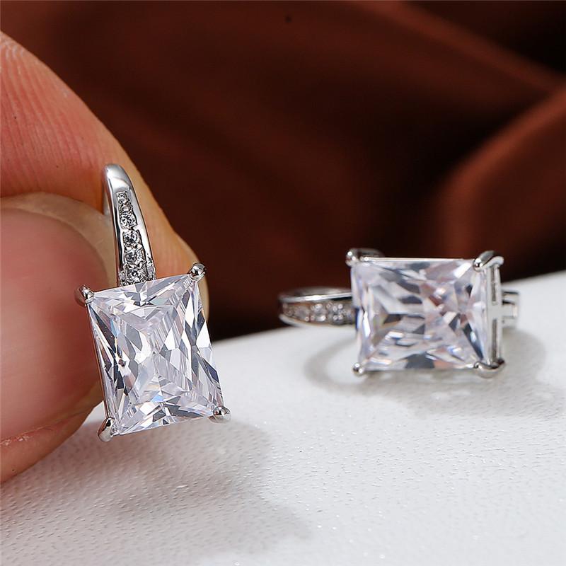 Female Luxury Crystal Zircon Square Stone Hoop Earrings Boho Silver Color Engagement Wedding  For Women Gift