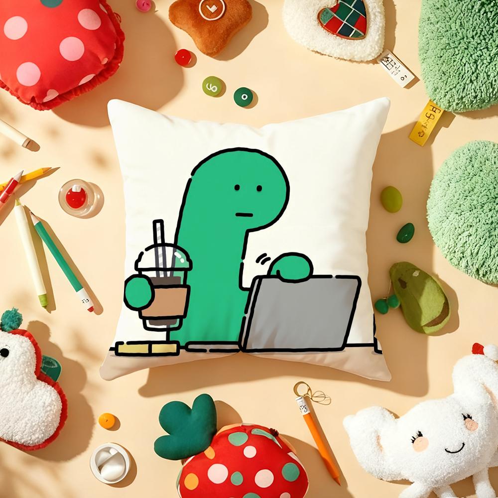 Joguman Korean Instagram Dinosaur Pillow Case Plush Fabric Soft Double-Sided Printed Sofa Warm Winter Home Gift Cushion Cover