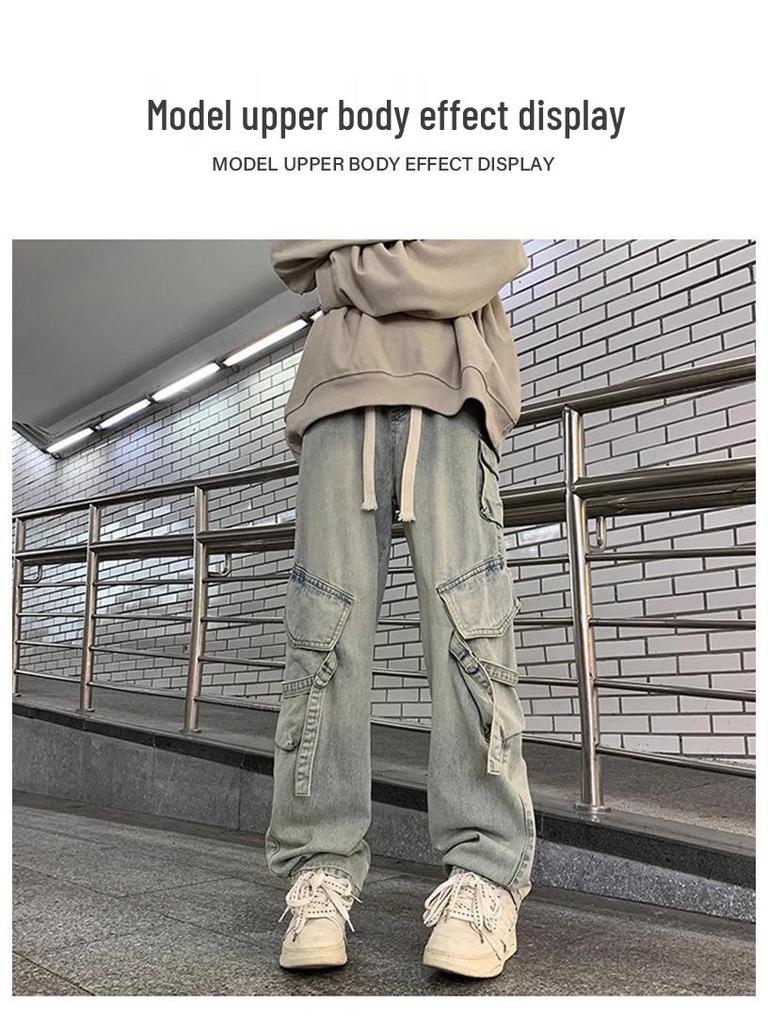 Men's Multi-Pocket Cargo Jeans - Loose Fit, Wide Leg, Spring/Autumn/Winter Casual Trend Pants