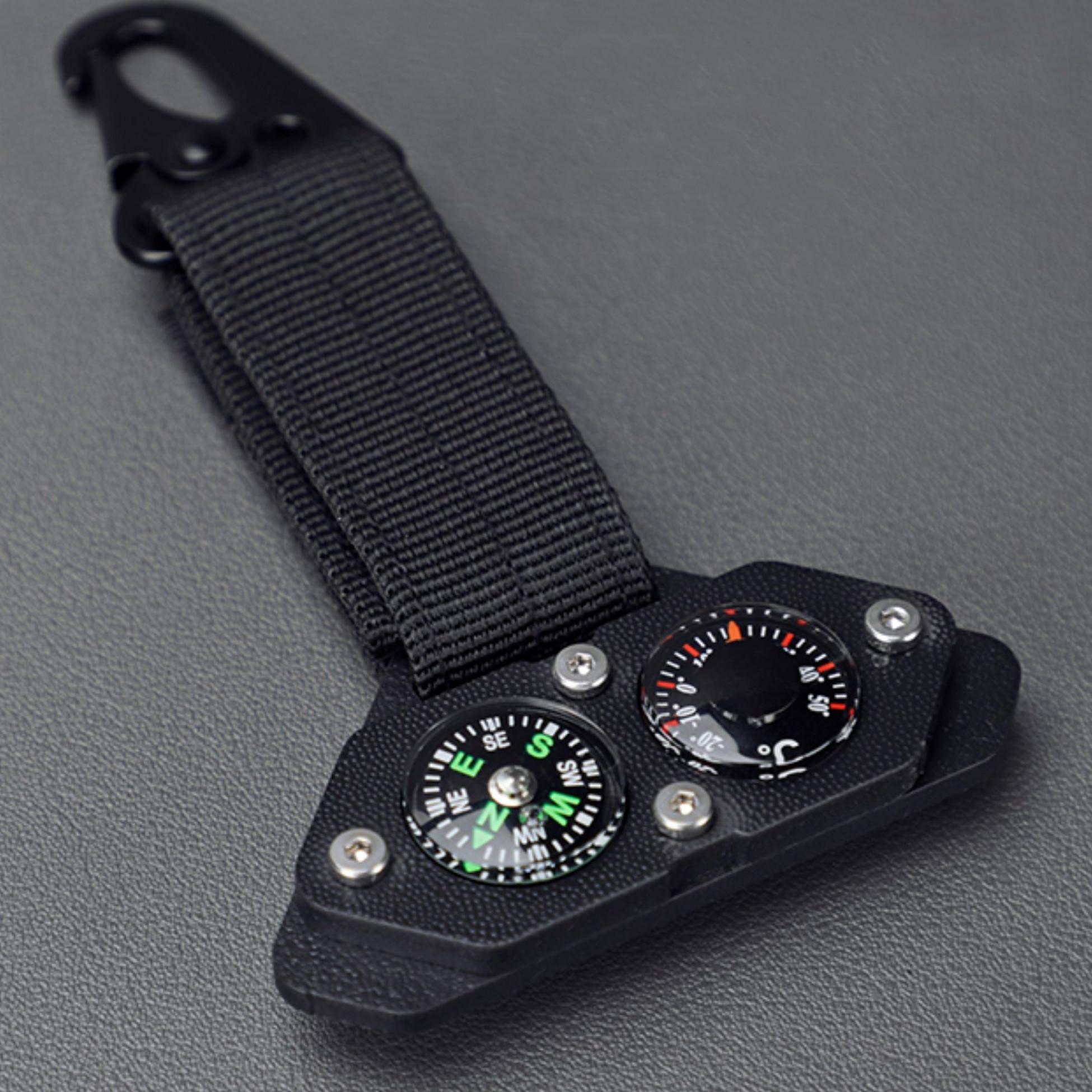 Outdoor Camping Multifunction Compass Thermometer Keychain Tactical Functional Hook Buckle Backpack Accessories