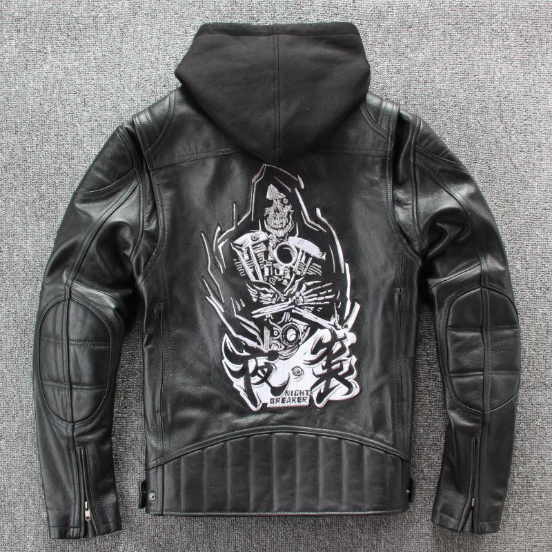 

Осенняя и зимняя одежда из натуральной кожи, мужская байкерская кожаная куртка первого слоя из воловьей кожи с капюшоном и воротником-стойкой XXXL