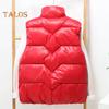 Women Winter Zip-up Vest Coat Thickened Padded Stand Collar Neck Protection Sleeveless Outerwear with Zipper Pockets Solid Color Keep Warm Waistcoat
