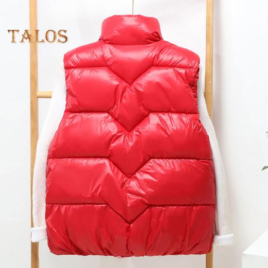 Women Winter Zip-up Vest Coat Thickened Padded Stand Collar Neck Protection Sleeveless Outerwear with Zipper Pockets Solid Color Keep Warm Waistcoat