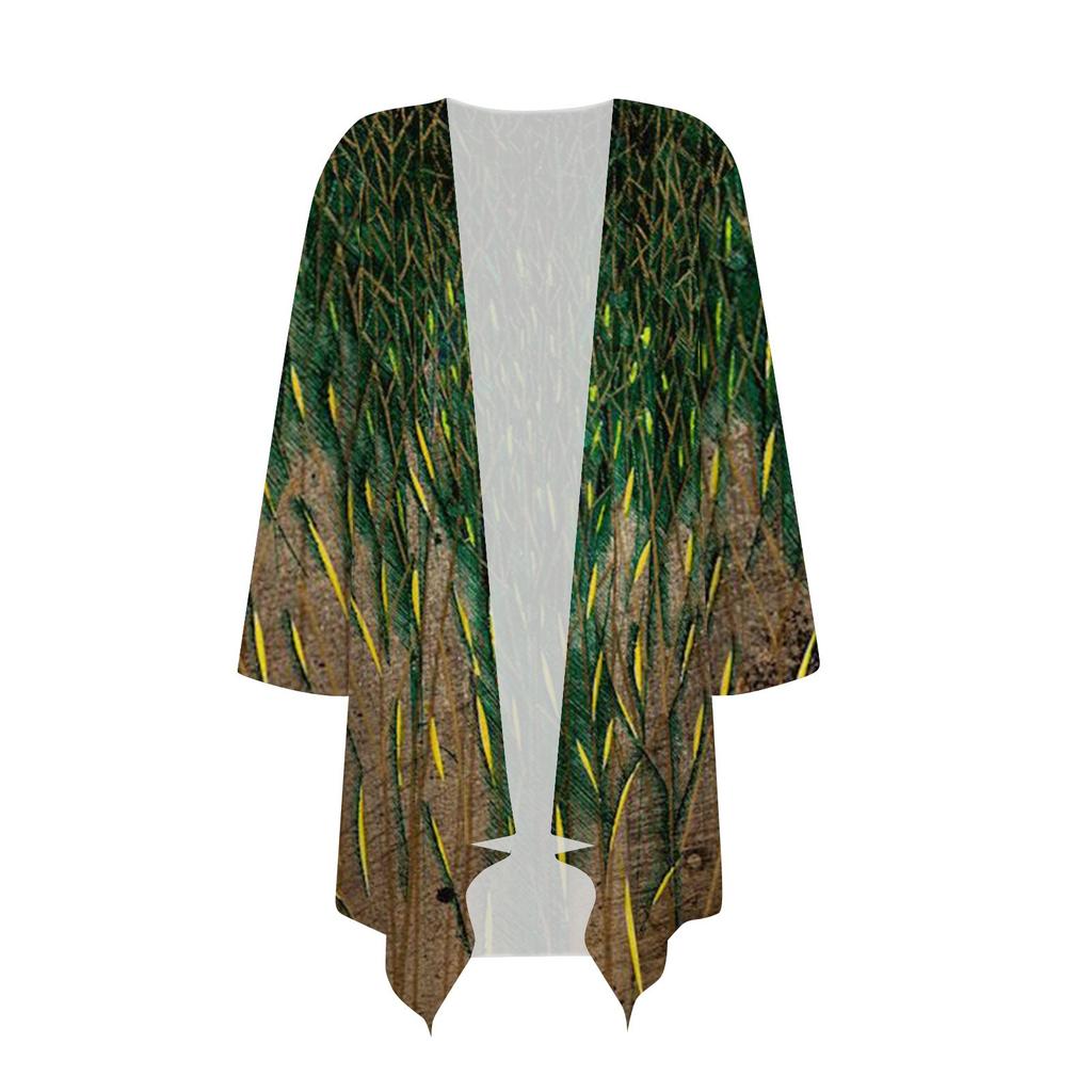 Damski kardigan o nieregularnym kroju z rękawami trzy czwarte i marynarką z kieszeniami