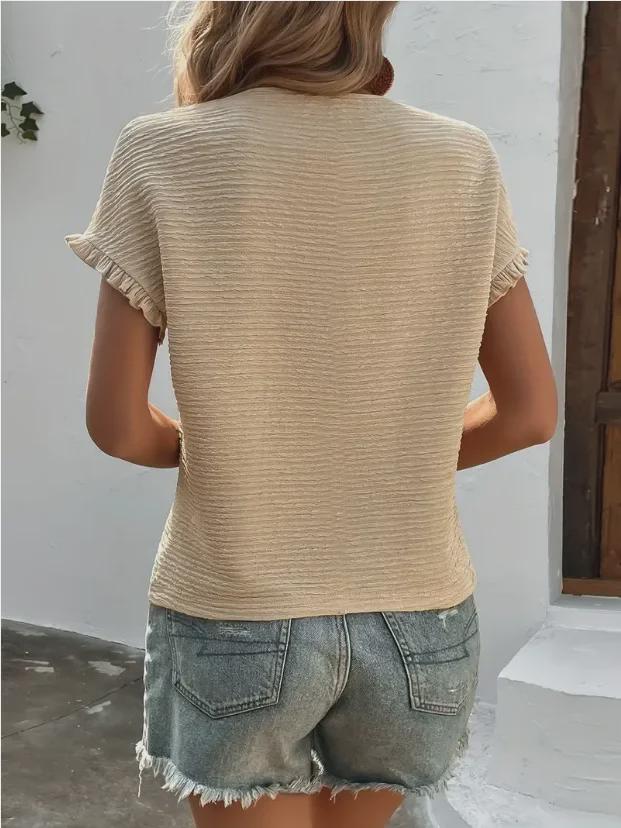 Elegantní jednobarevné dámské tričko s kulatým výstřihem, volným střihem a krátkým rukávem - Sváteční ležérní styl