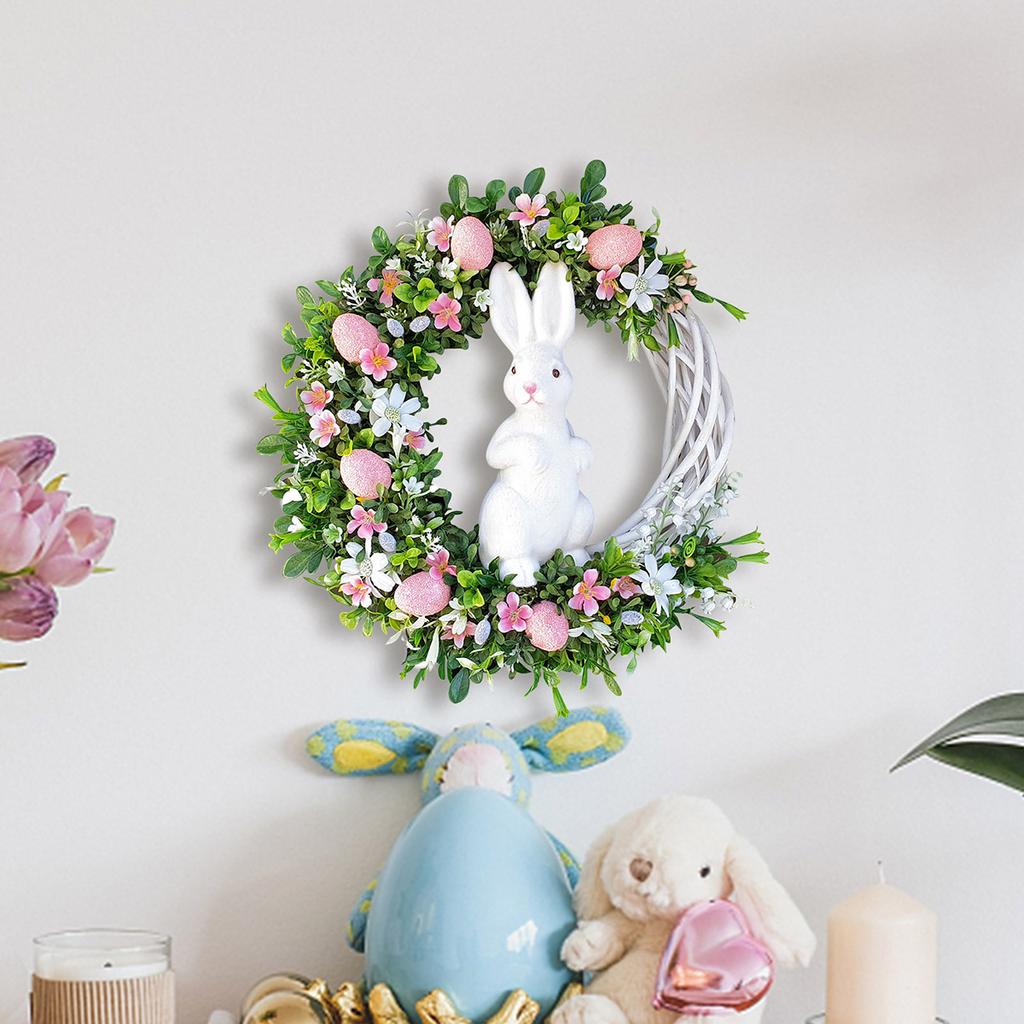 Easter Wreath Bunny Decorations Home Artificial Lavender Easter Bunny Flowers Wreath for Front Door Outdoor Wall Decor Ornament