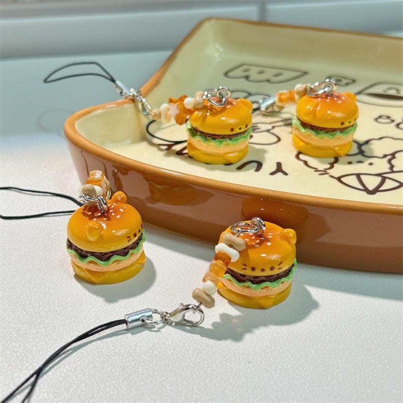 Cute Hamburger Cat Puppy Phone Chain Lanyard Bag Keychain Pendant Charm Elegant Keyring Sweet Girly Backpack Hang Ornament Gifts