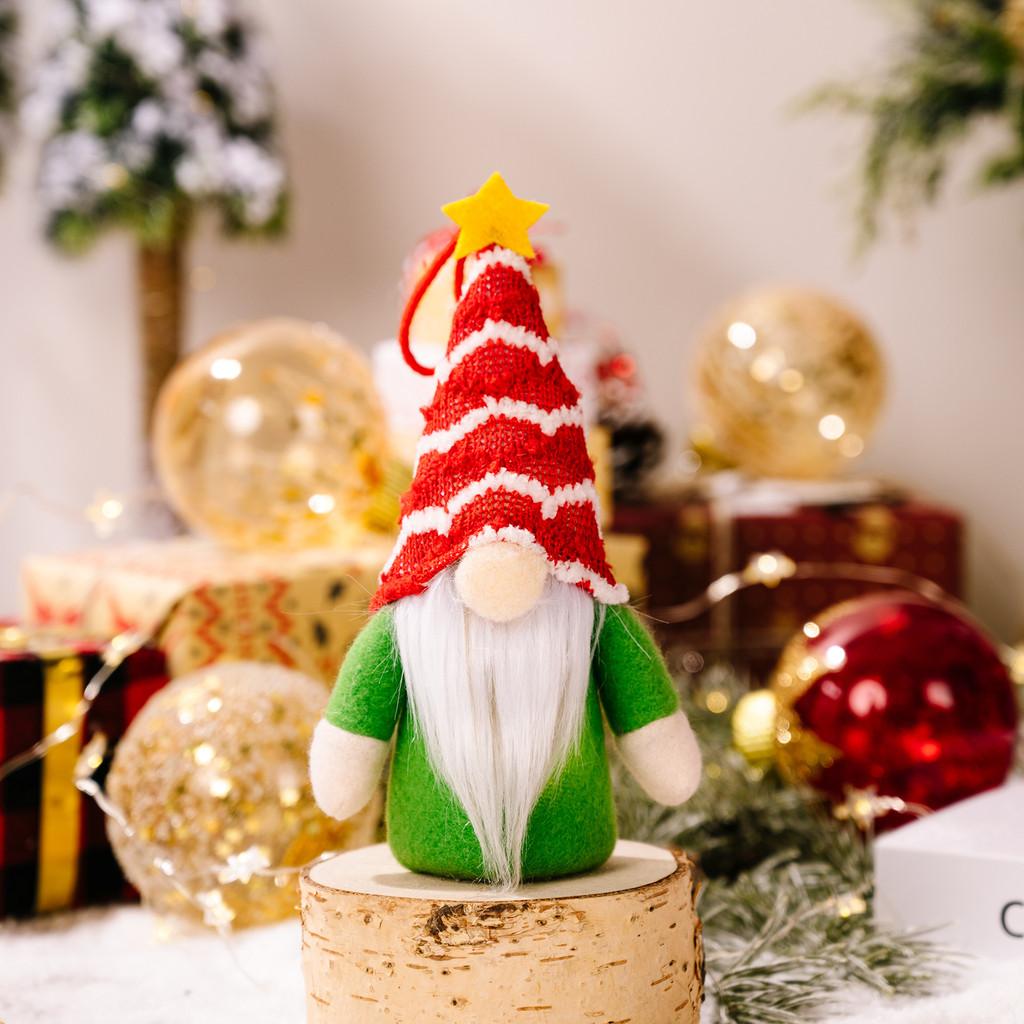 

Beautifully Knitted Crafted Christmas Ornaments With Striped Gnome And Stars Star RedWhite Hat