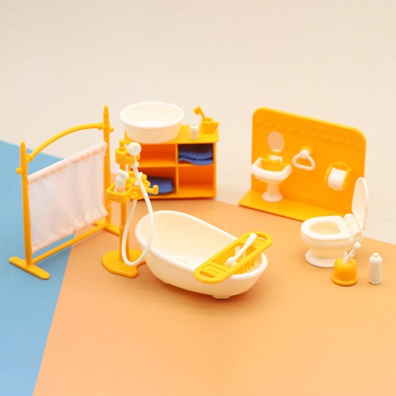 1:12 Scale Miniature Bathroom Set Plastic Dollhouses Accessories With Sink Bathtub And Toilet For Kids Play