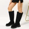 Fashion Plus Size 43 Women Platform Shoes Round Toe Slip-On Knee-high Boots Fashion Anti Slip Thick Sole Mid Heels Botas Mujer