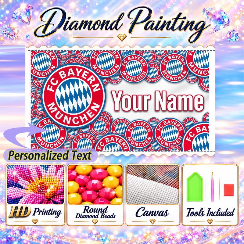 Bayern Munich 5D DIY Diamond Painting Custom Name Text, Full Drill Rhinestone Mosaic Art Home Gift