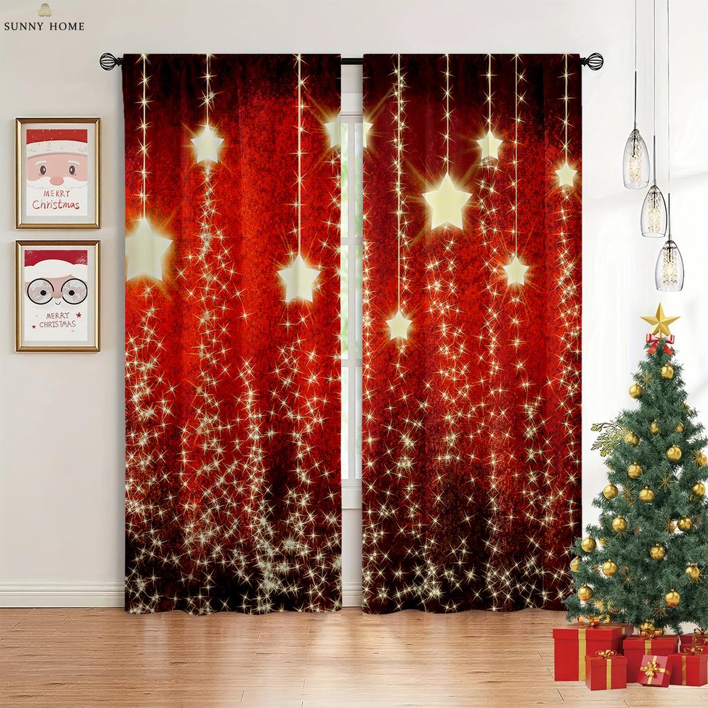 Vánoční dekorace závěsy vánoční stromek Santa Claus kreslený potisk závěsy restaurace ložnice sváteční dekorace závěsy