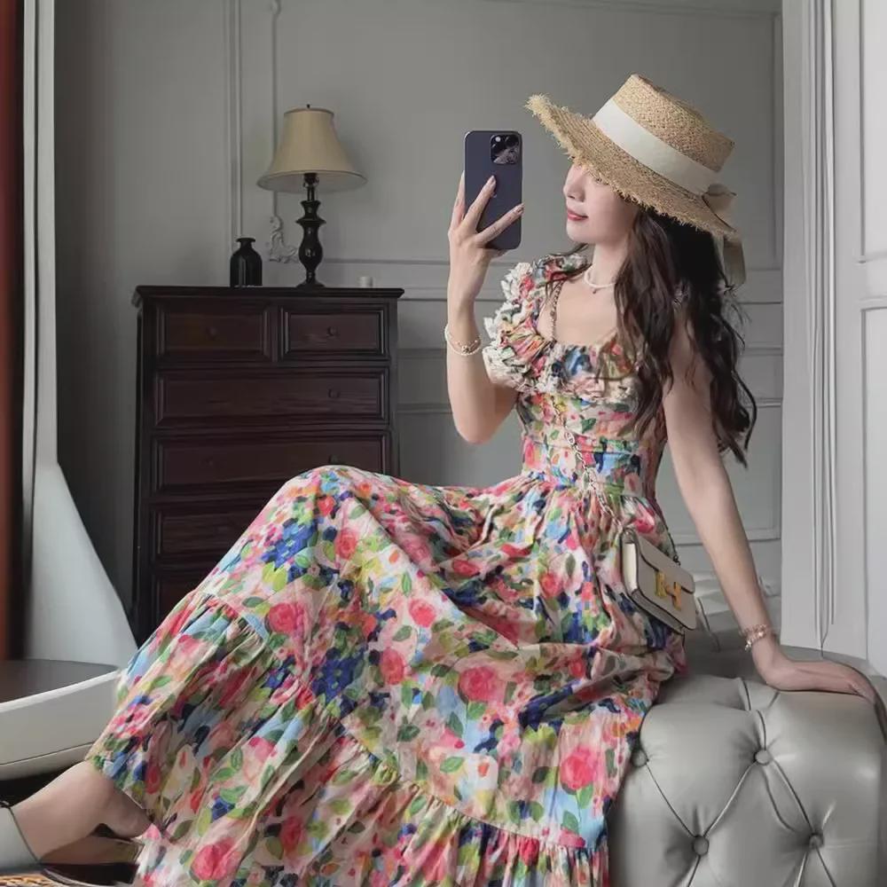 2023 Summer Floral One-Shoulder Designer Dress