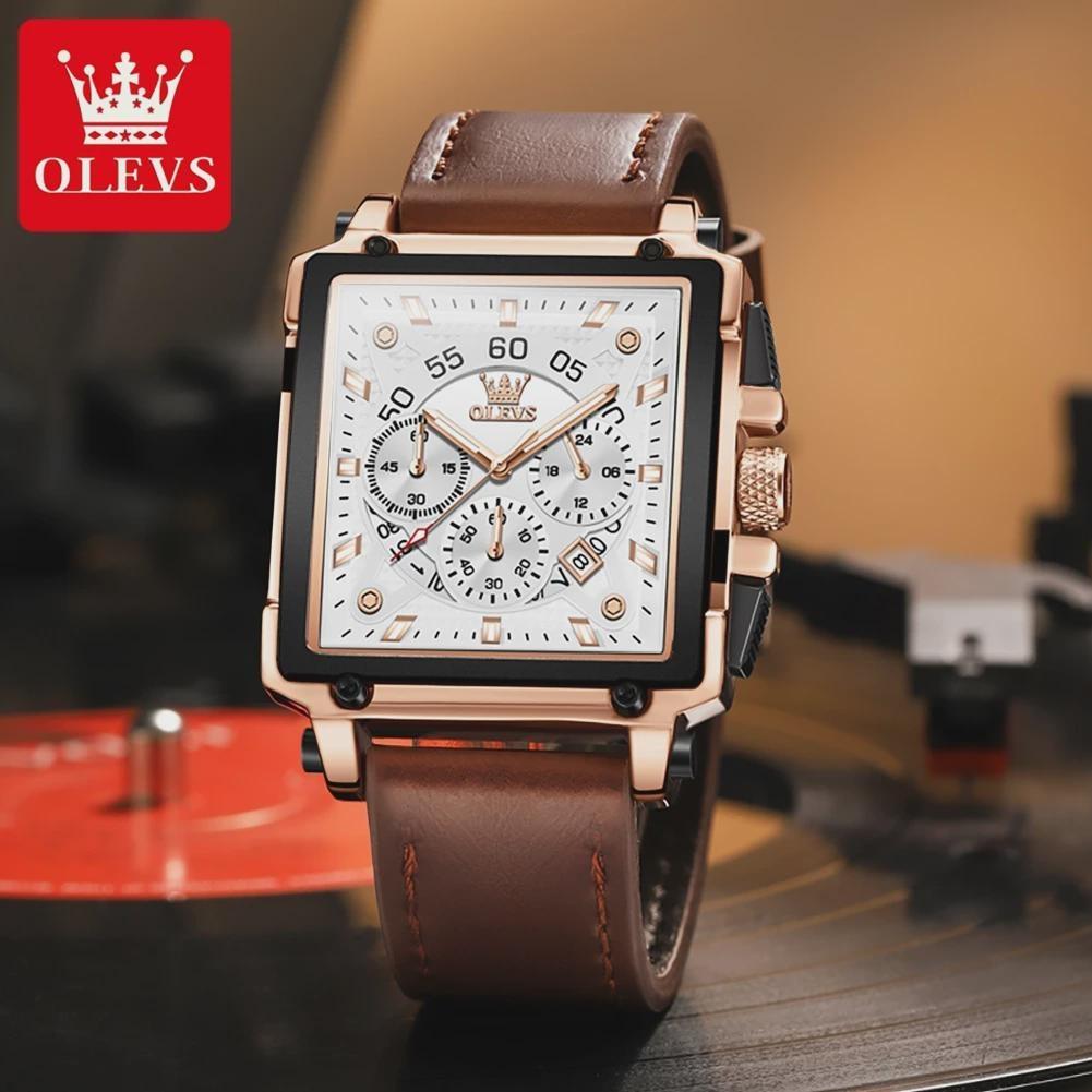 Top Brand Luxury Mens Watches Fashion Blue Square Quartz Watch for Men Sport Leather Strap Chronograph Wristwatches