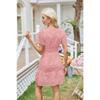 Female V-neck Hollow Lace Pleated Short Sleeved Dress
