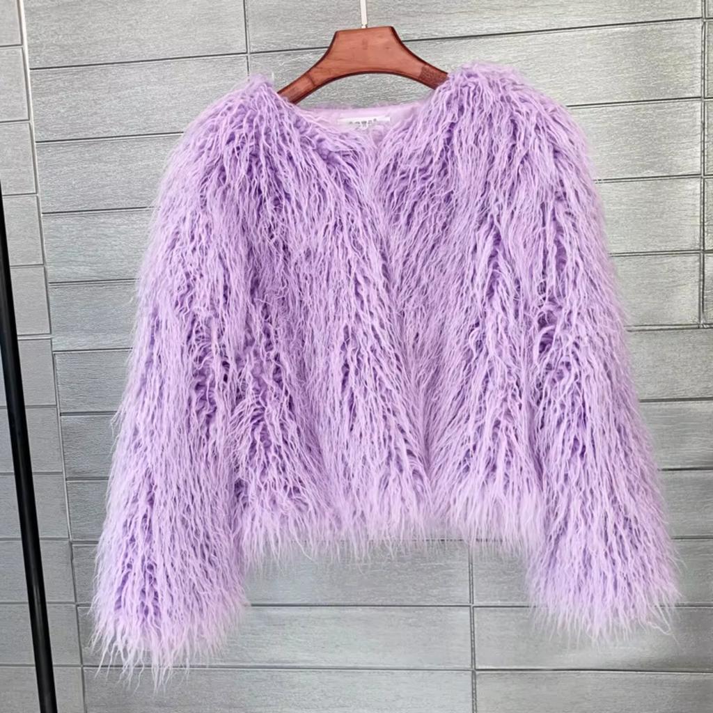 TrendHub Kunstpelzmantel und Jacken Damen Lässig Warm Rundhals Flauschige Pelzmäntel Damen