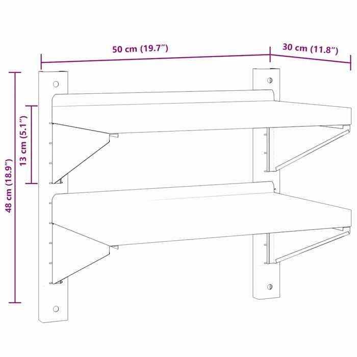 VidaXL 2-Tier Wall Shelf 50x30x60 Cm Silver Stainless Steel, Floating Shelf, Wall Display Shelf, 30316