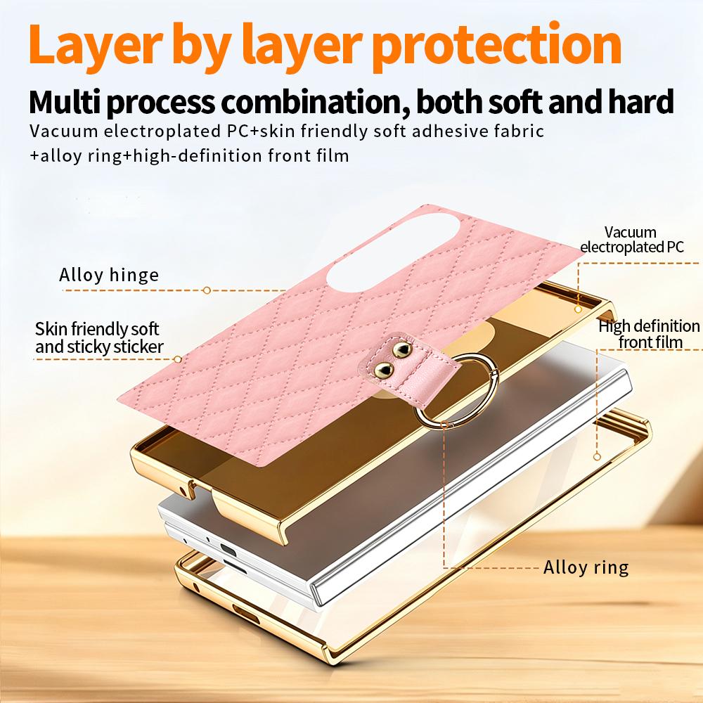 Luxury PU Leather Phone Case for Samsung Galaxy Z Fold 8 Ultra 7/ 6/5/4/8 with Tempered Glass And Finger Ring - Z Fold 8 Design3