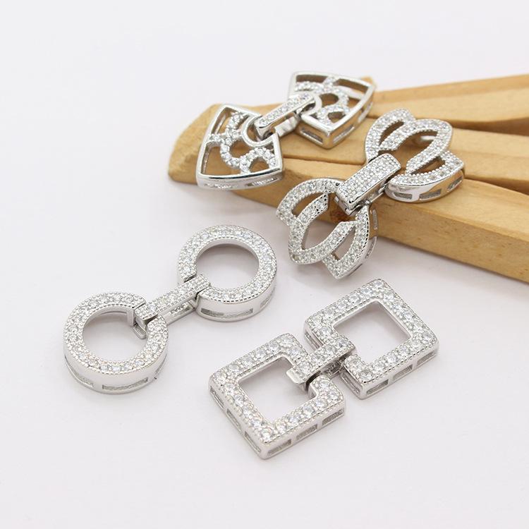 

S925 Sterling Silver Zircon Necklace & DIY Pearl Bracelet Clasp Silver Plated Platinum