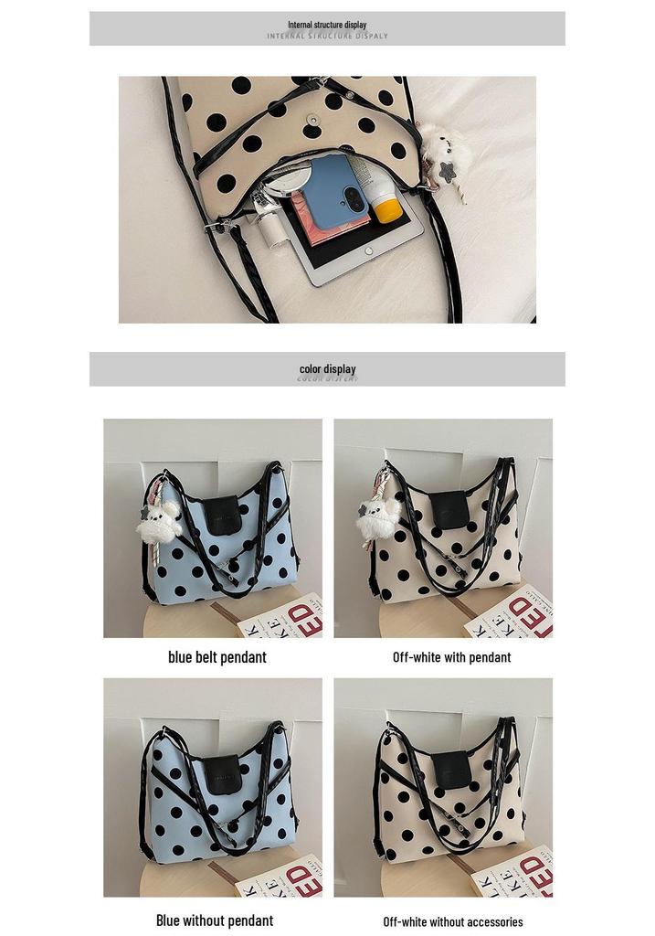 Women's 2026 Polka Dot One-Shoulder Crossbody Tote - Large Capacity, Korean Style, Fashionable Handbag for Commuting