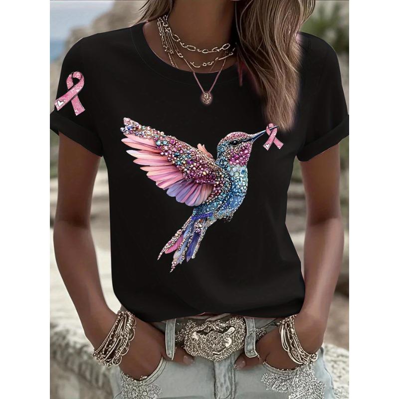 Printed Retro T-shirt Short-sleeved Crew Neck Casual Top